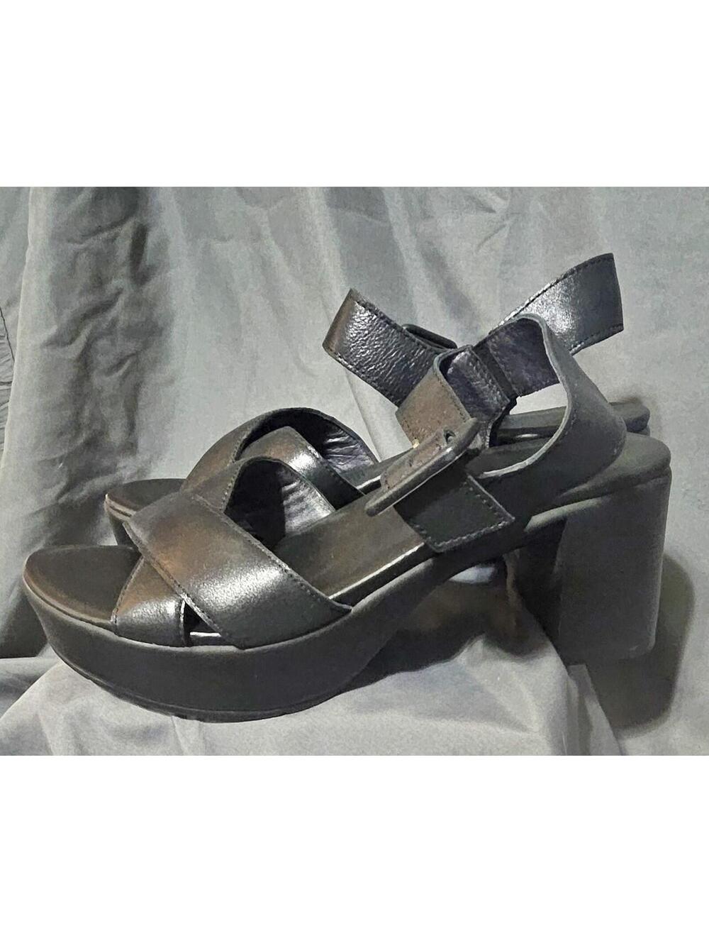 Womens Size 9 NAOT Glamour BLACK Leather Platform BLOCK HEELS Ankle Strap Sandal - Picture 3 of 8